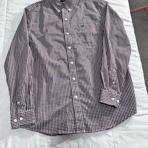 Chaps Men's Maroon and White Gingham Shirt